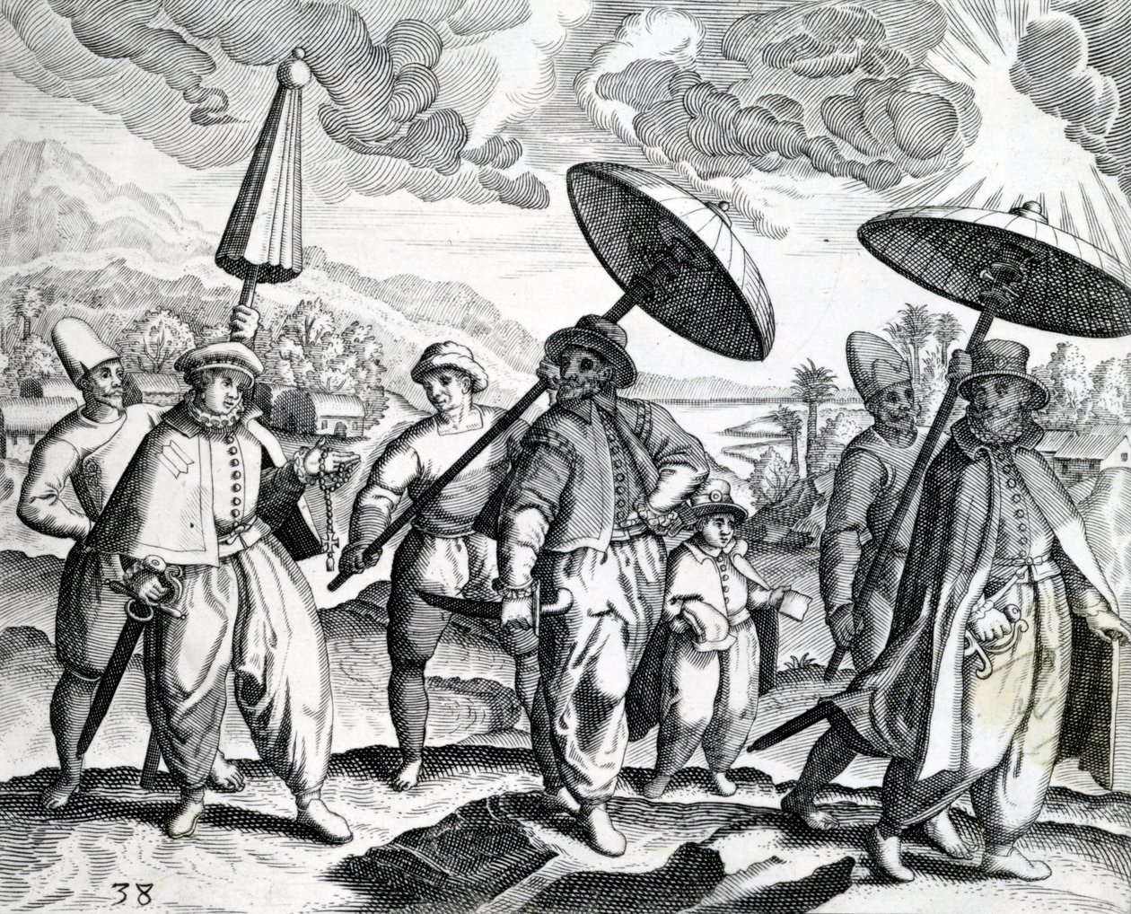 Ryhmä ihmisiä "India Orientalisista", vuodelta 1598 tekijältä Theodore de Bry