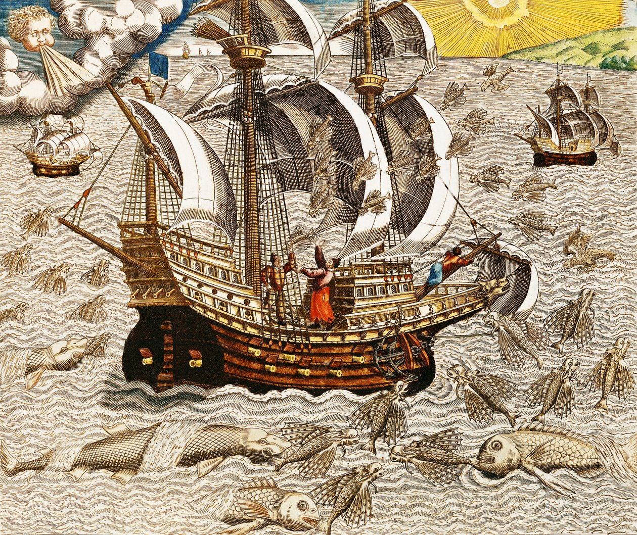 Flying Fish Meet Torrid Zone -alueella, "Americae Tertia Pars..." tekijältä Theodore de Bry