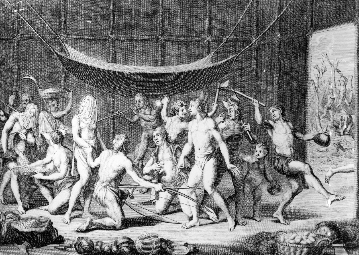 Panaman intiaanien häät Bernard Picartin teoksesta "Seremoniat ja uskonnolliset tavat kaikille maailman kansoille", julkaistu vuonna 1723 tekijältä Theodore de Bry