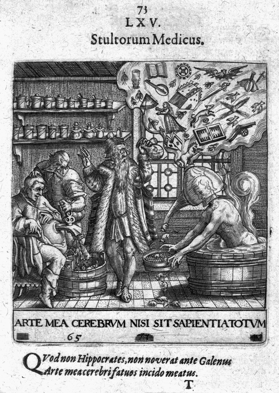Physician of Fools Theodore de Bryn teoksista "Proscenium of Human Life" tai "Secular Emblems", 1627 tekijältä Theodore de Bry