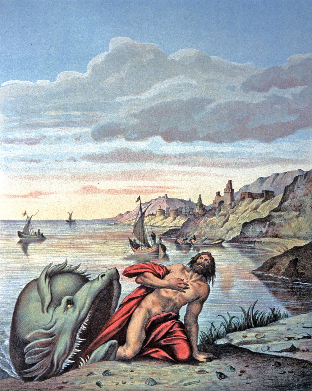 Jonas tulee ulos valaan vatsasta, 1800-luvun puoliväli (kuva) tekijältä Theodore (after) Amst