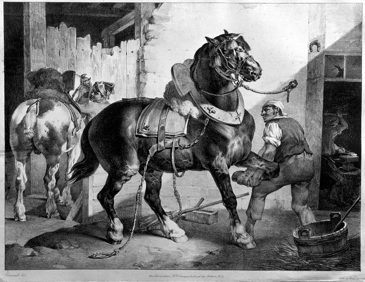 Vetohevosen asennus (litografia) tekijältä Theodore (after) Gericault