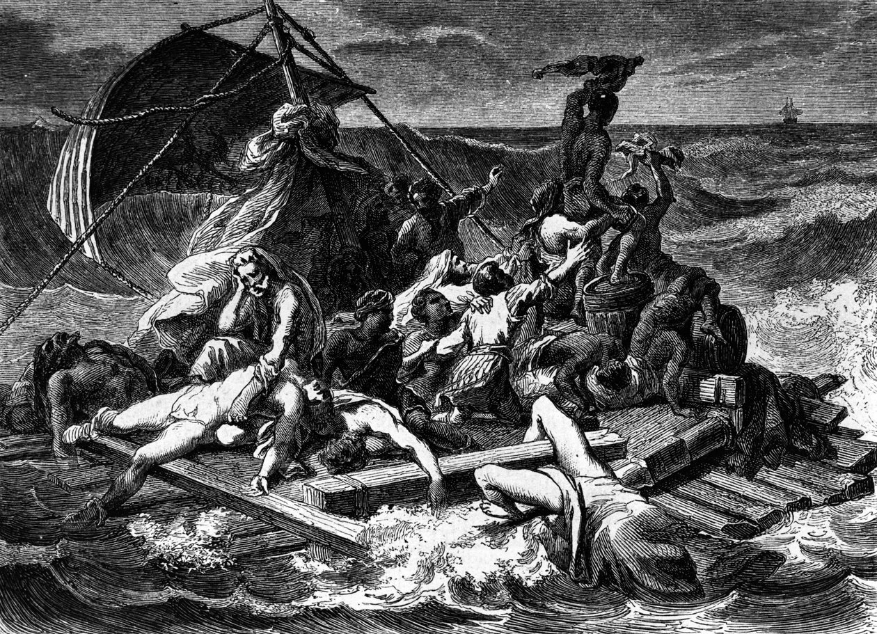 Medusan lautta Gericaultin maalauksen jälkeen (kaiverrus) tekijältä Theodore (after) Gericault