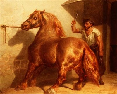 Kärryhevonen sepän luona tekijältä Theodore (attr. to) Gericault