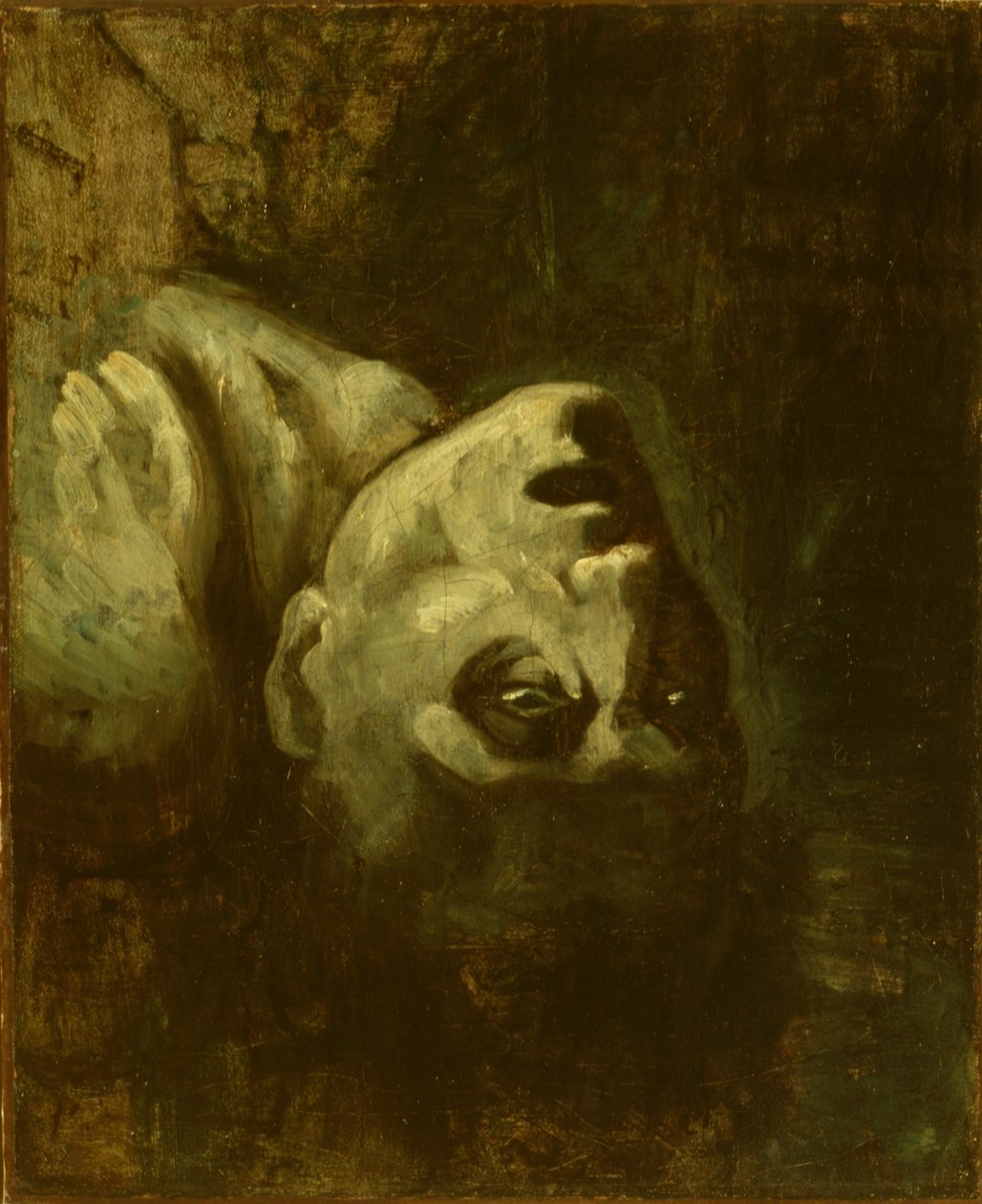 Hukkuneen miehen pää, noin 1819 (öljy paperille ja kankaalle kiinnitettynä). tekijältä Theodore (circle of) Gericault