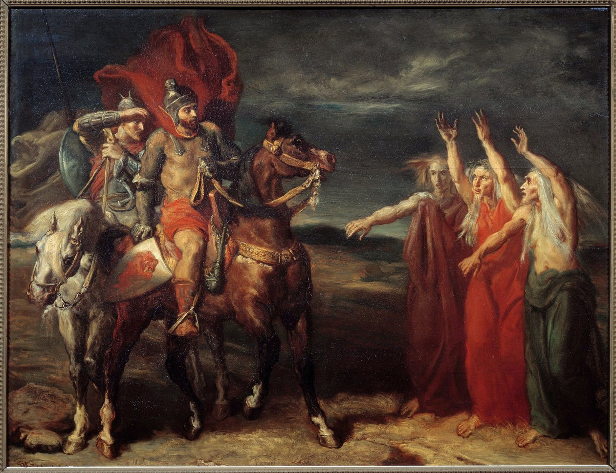 Macbeth ja kolme noitaa William Shakespearen näytelmän ”” MacBeth” I näytöksen 3. kohtaus. Theodore Chasseriaun (1819-1856) maalaus 1855 Su. 0,72x0,9 m Pariisi, musee d
