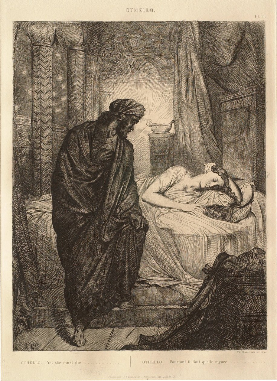 Othello-sarja: nro 11 (5. näytös, 2. kohtaus: Othello Desdemonan vuoteen äärellä) tekijältä Théodore Chassériau