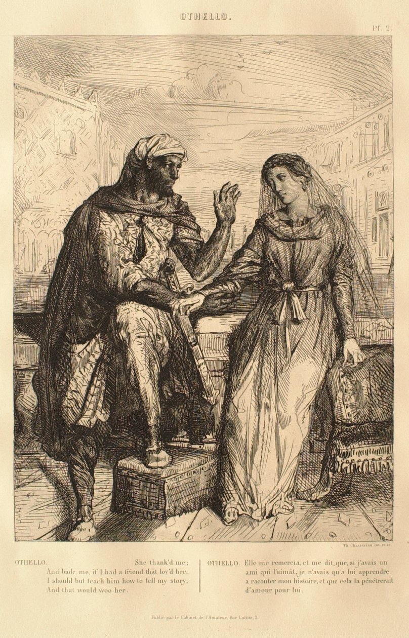 Othello-sarja: Nro 2 (1. näytös, 3. kohtaus: Othello puhuu Desdemonalle) tekijältä Théodore Chassériau