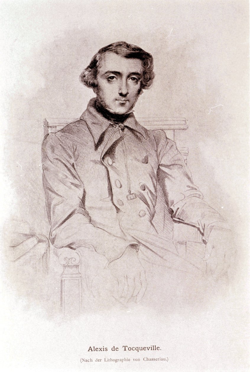Alexis de Tocquevillen muotokuva. Chasseriaun litografia. 1800-luku. tekijältä Théodore Chassériau