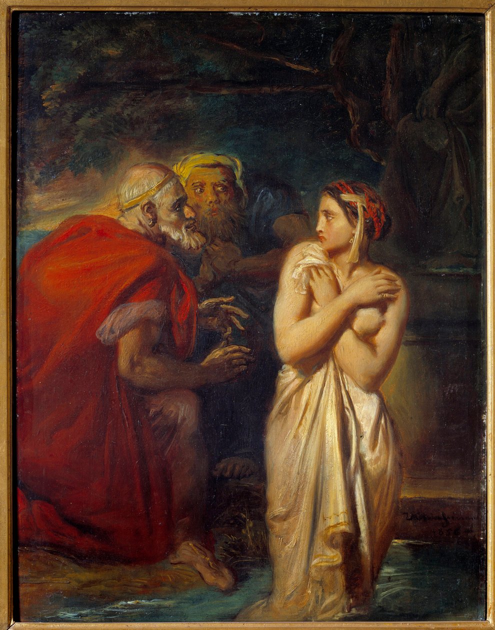 Theodore Chasseriaun (1819-1856) maalaus Suzanne ja vanhimmat 1856 su. 0,4x0,31 m tekijältä Théodore Chassériau