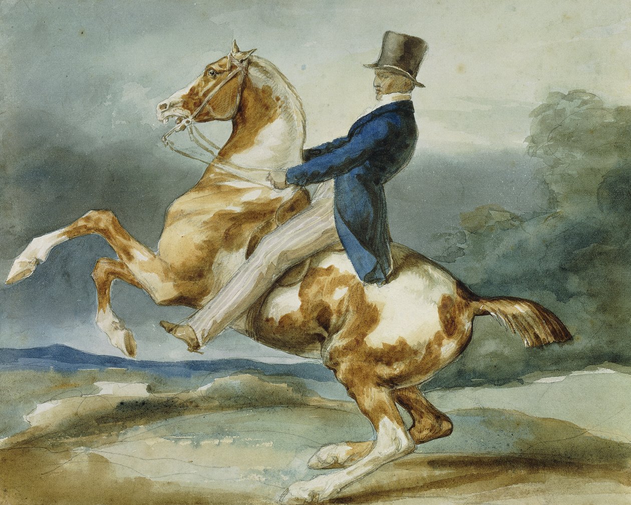 Ratsastaja ja hänen kasvattava hevonen; Un Cavalier Cabrant Son Cheval, tekijältä Theodore Gericault