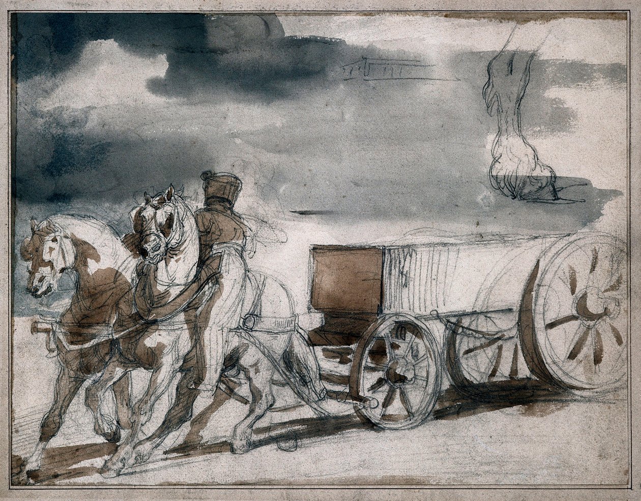 Kahden hevosen ampuma ammusvaunu tekijältä Theodore Gericault