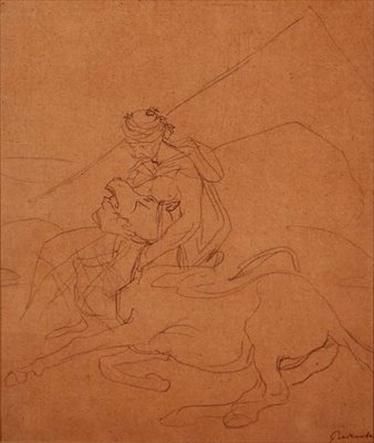 Arab pitelee kuolevansa hevosensa päätä tekijältä Theodore Gericault