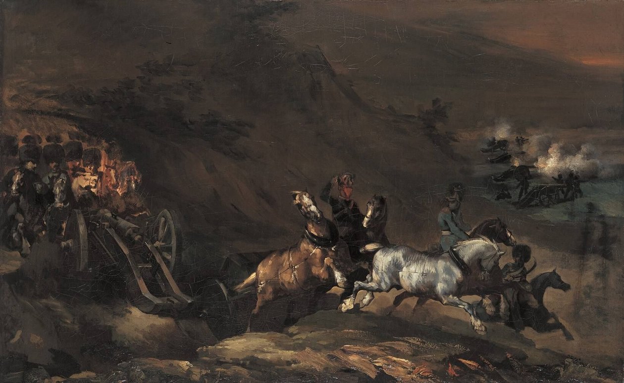 Asemiin ajava tykistö tekijältä Theodore Gericault