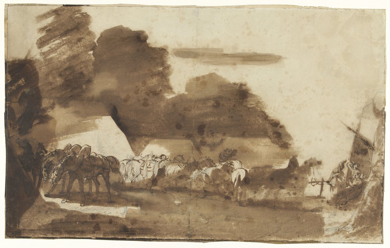 Bivouac hevosten ja sotilaiden kanssa tekijältä Theodore Gericault