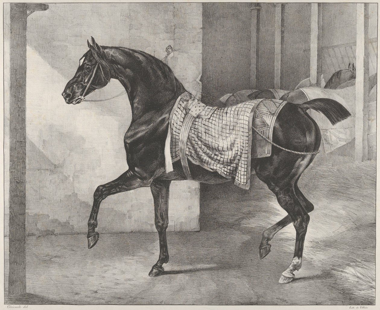 Talliin sidottu musta hevonen tekijältä Theodore Gericault