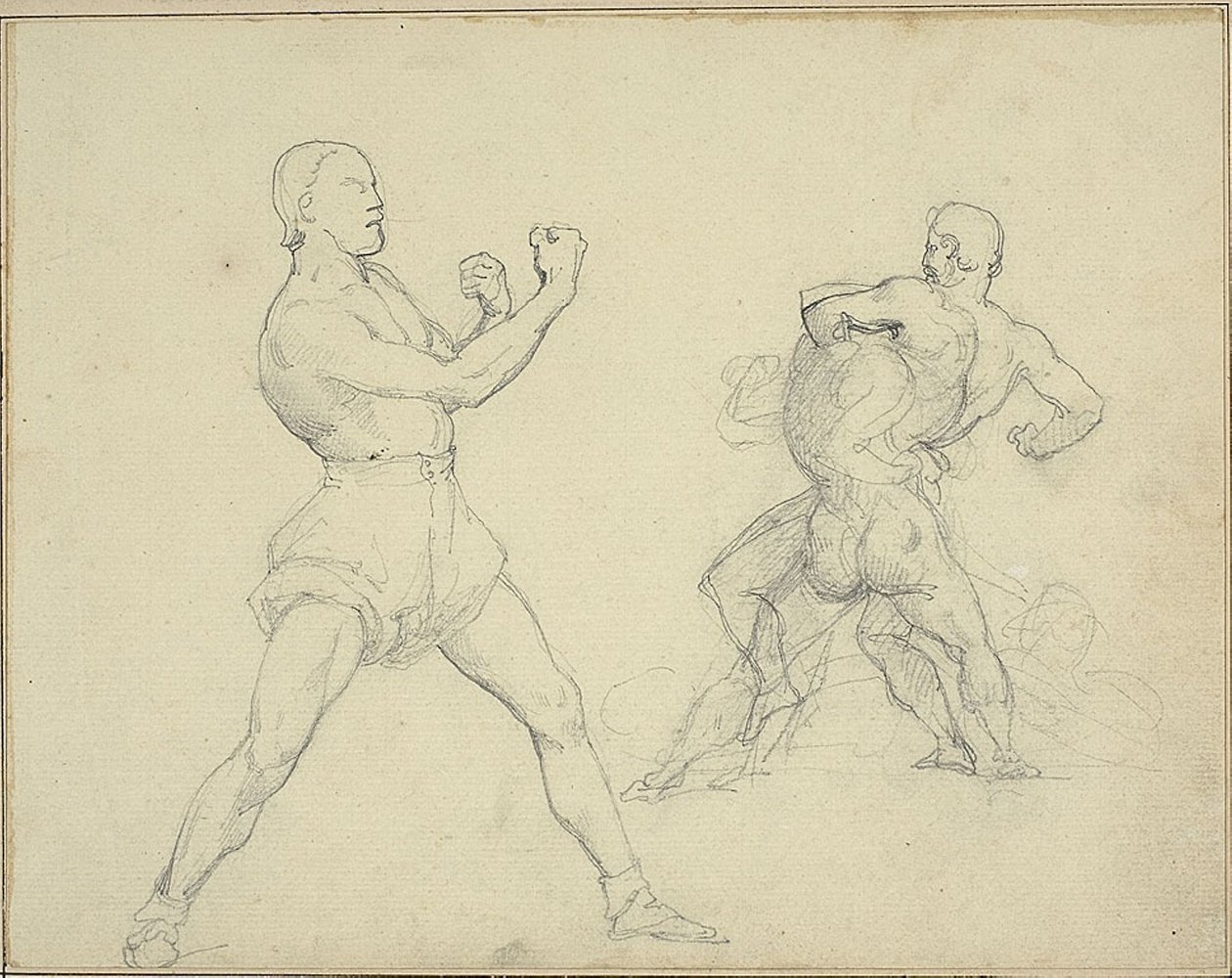 Nyrkkeilijä oikealle ja kaksi miestä paini tekijältä Theodore Gericault