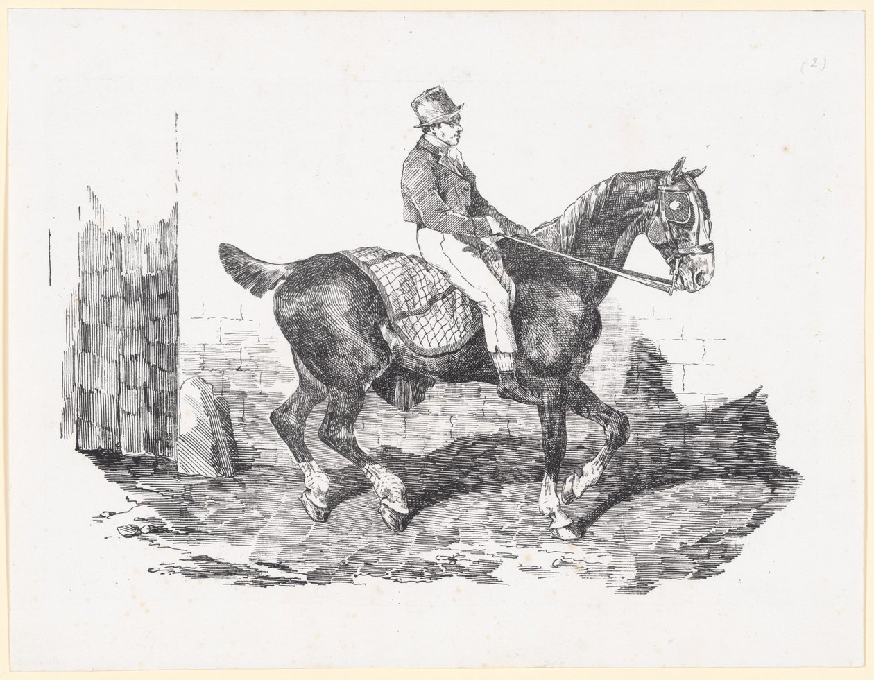Vaunuhevonen, jota talonpoika ratsastaa; tunnetaan myös nimellä ”englantilainen hevonen ruudullisella peitteellä” (Carriage Horse Ridden by a Groom, also called English Horse with a Checkered Blanket) tekijältä Theodore Gericault