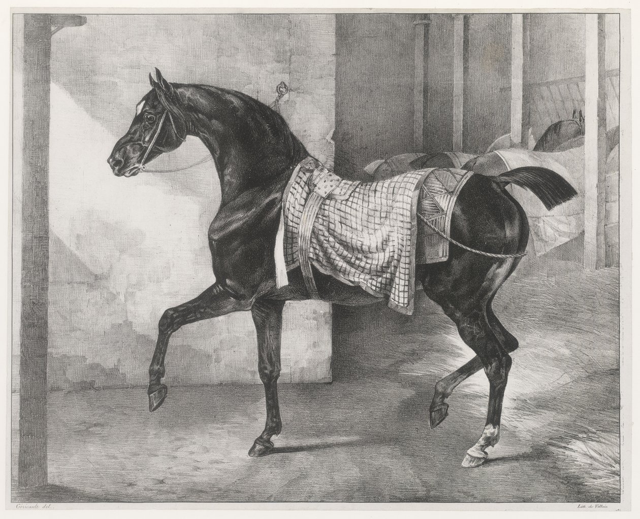 Talliin sidottu musta hevonen (A Black Horse Tethered in a Stable) tekijältä Theodore Gericault
