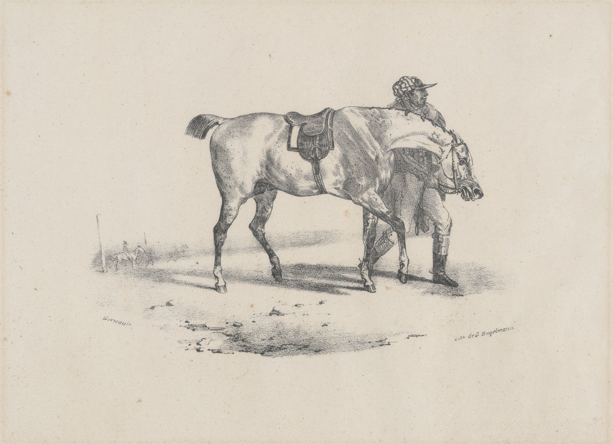 Hevonen, jota kävelytetään ennen kilpailua (A Horse Being Walked Before the Race) tekijältä Theodore Gericault