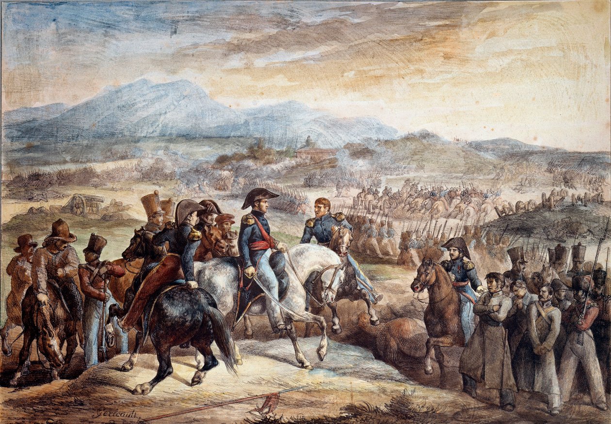 Chilen itsenäisyyssota: "" Näkymä Maipun taistelusta (Maipo lähellä Santiago de Chileä 5.4.1818"" Theodore Gericaultin (1791-1824) akvarelli 1800-luvun Pariisi, Kuvataidekoulu tekijältä Theodore Gericault