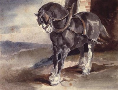 Luonnoshevonen talon luona (lyijykynä ja akvarelli) tekijältä Theodore Gericault