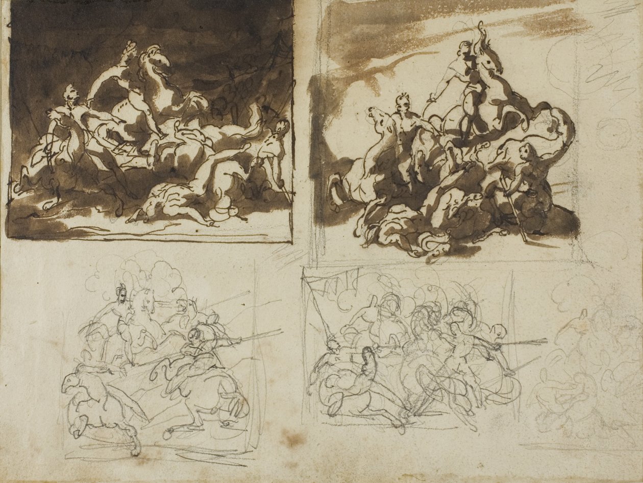 Viisi luonnosta ratsuväen taisteluun, 1813-14 tekijältä Theodore Gericault