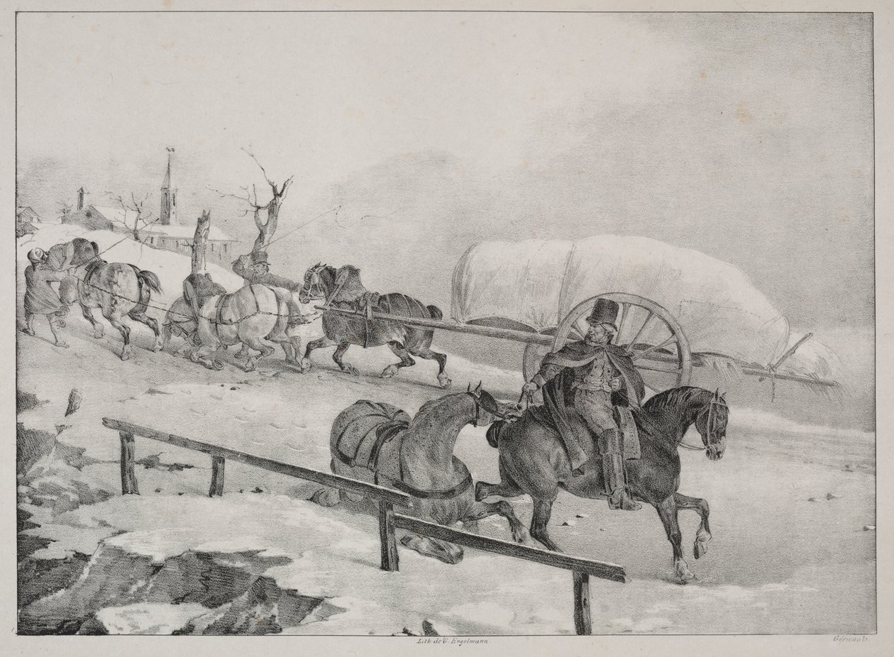 Neljä erilaista aihetta: Vaunut kiipeävät kukkulalle tekijältä Theodore Gericault