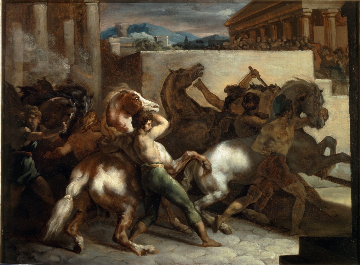 Ilmaiset hevoskilpailut Roomassa - öljy kankaalle tekijältä Theodore Gericault