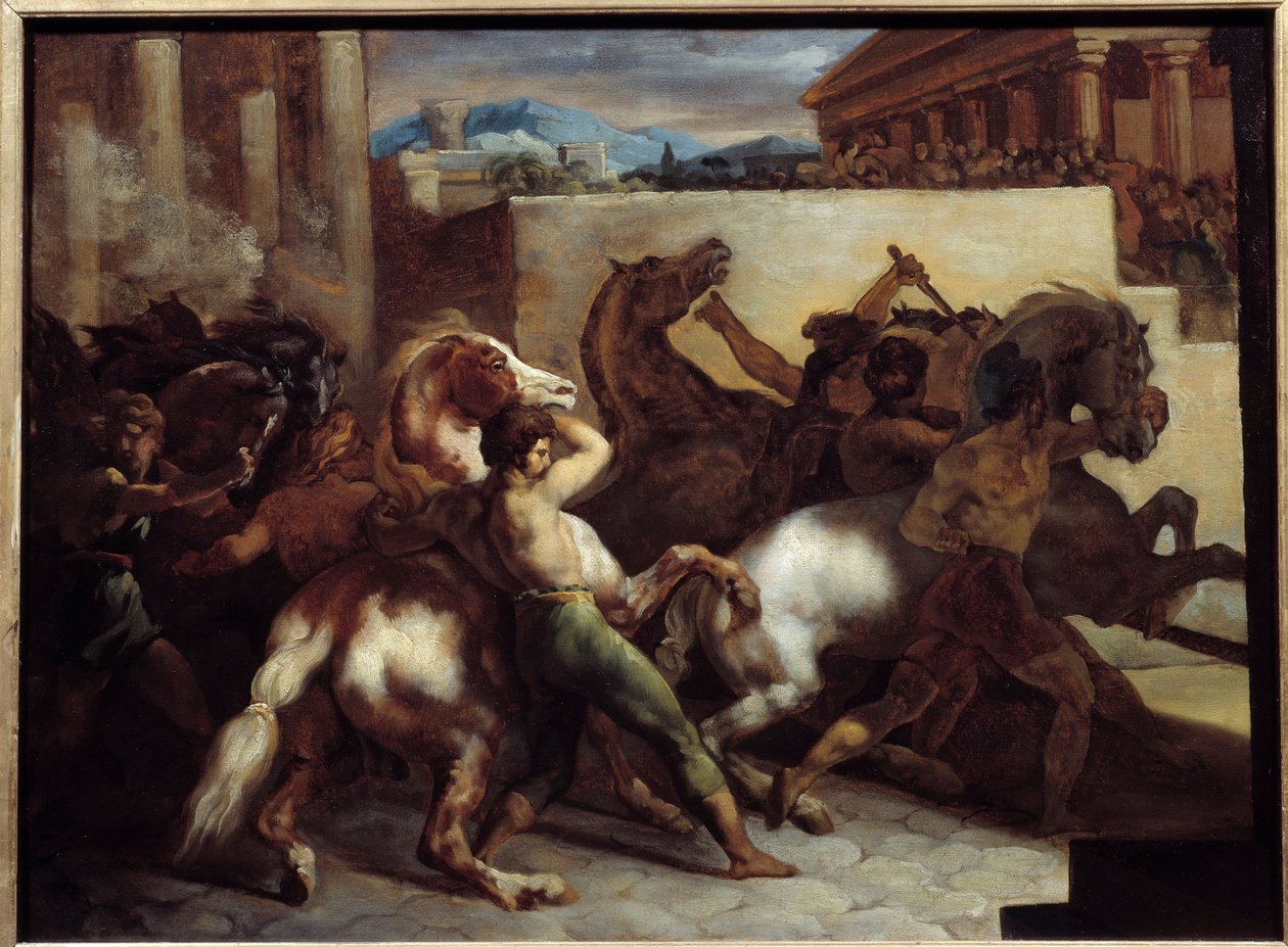 Ilmaiset hevoskilpailut Roomassa Theodore Gericaultin (1791-1824) maalaus 1817 su. 0,45x0,6 m tekijältä Theodore Gericault