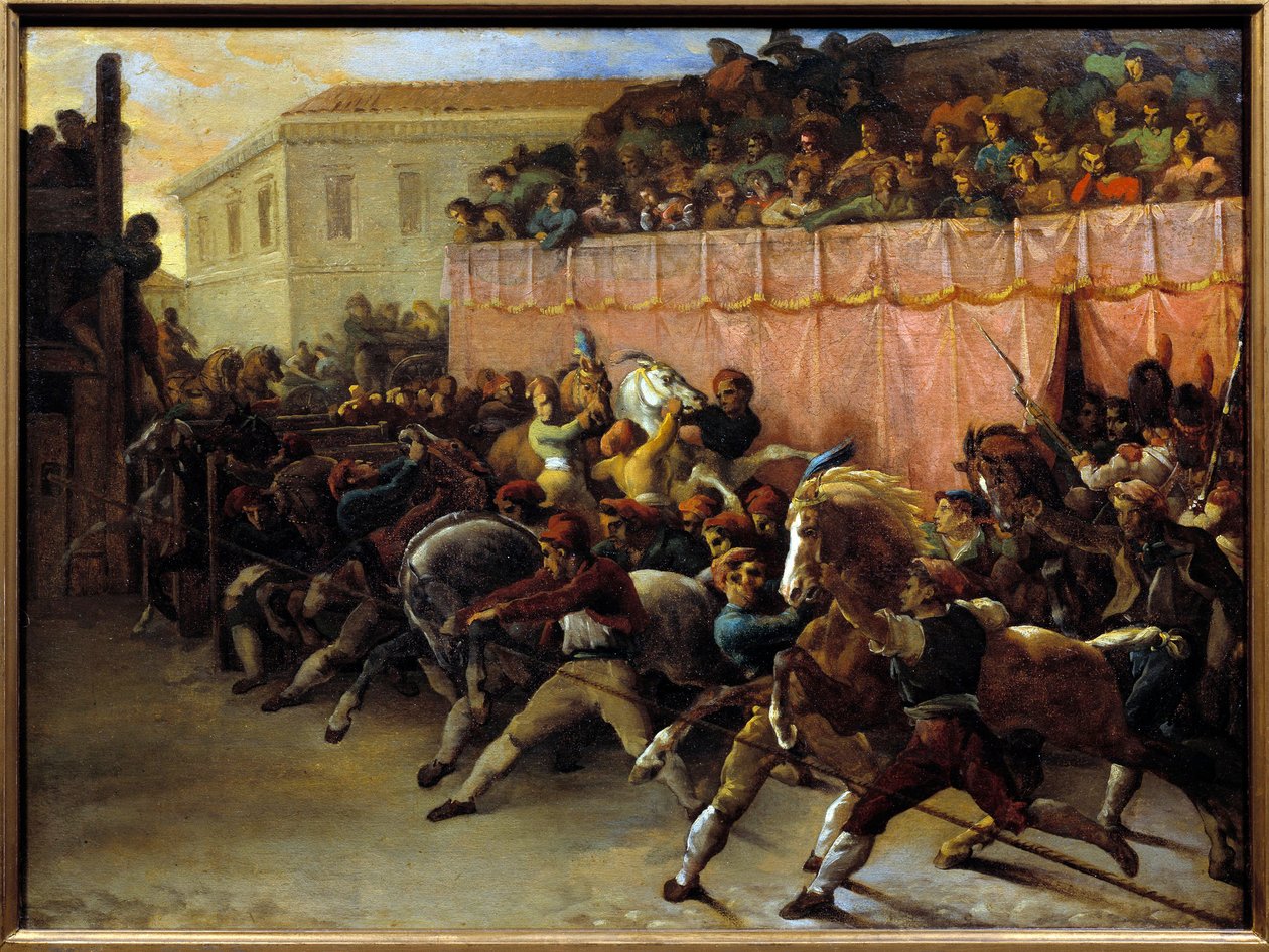 Ilmainen hevoskilpailu Roomassa. Theodore Gericaultin maalaus (1791-1824) tekijältä Theodore Gericault