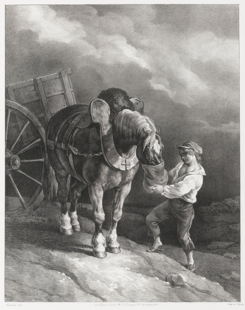 Poika, joka syöttää kauraa kiinnitetylle hevoselle (A Boy Giving Oats to a Hitched Horse) tekijältä Theodore Gericault