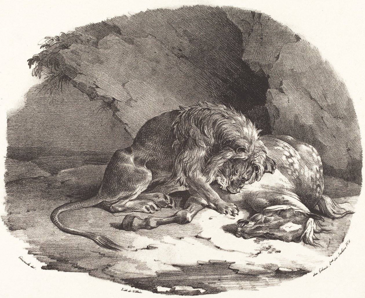 Leijonan syömä hevonen (Cheval devore par un lion) tekijältä Theodore Gericault