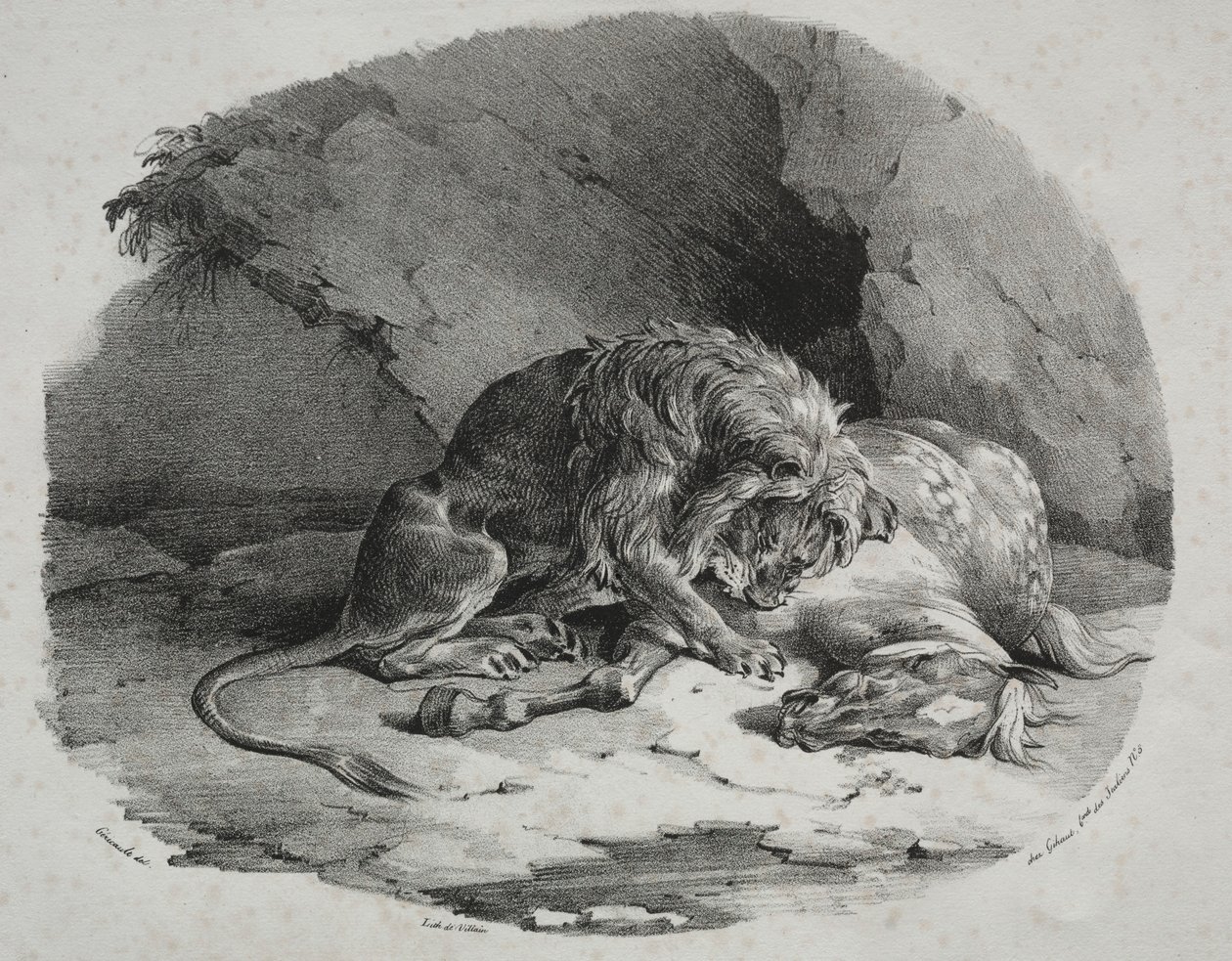 Leijonan syömä hevonen, 1823. tekijältä Theodore Gericault