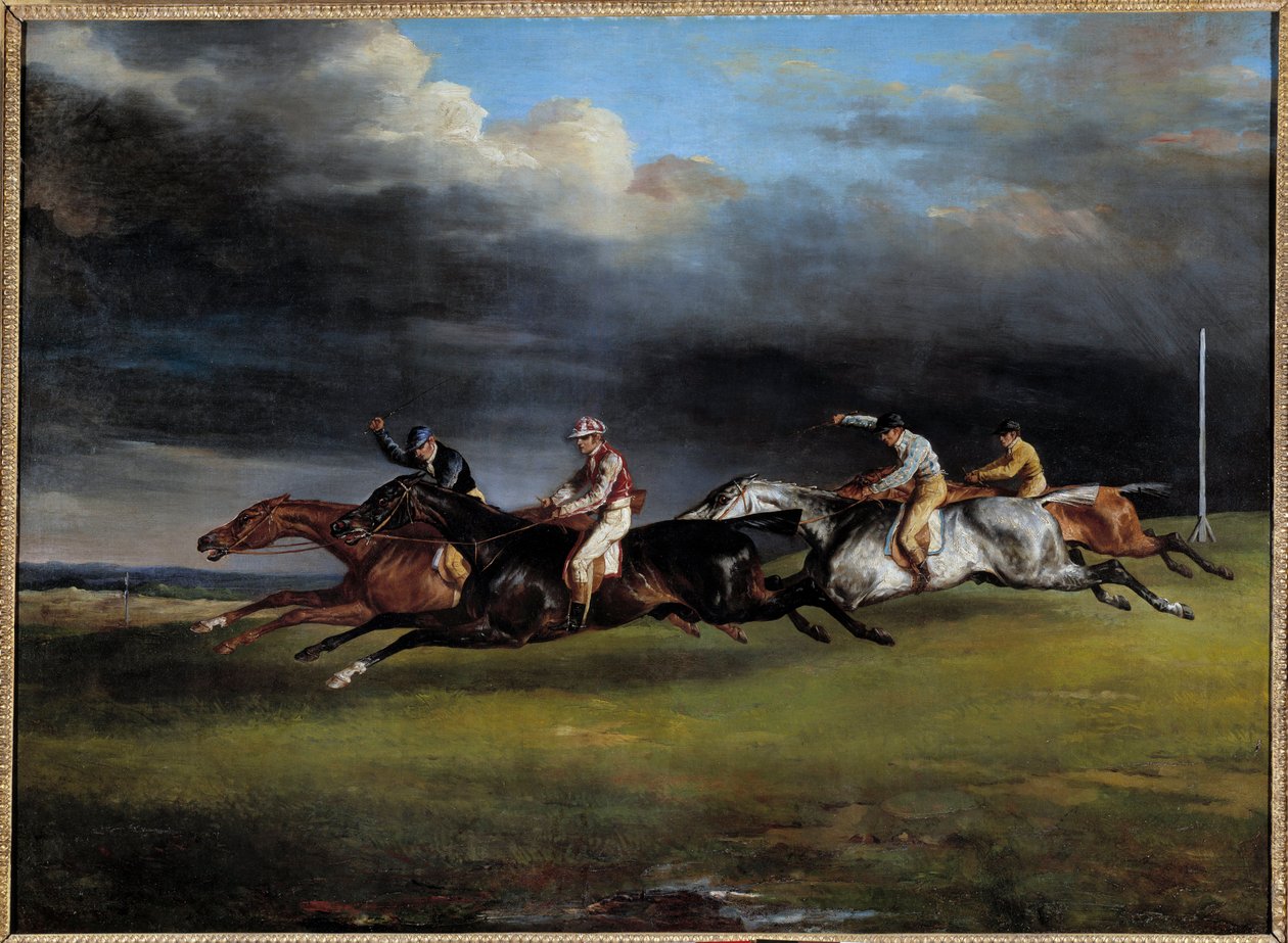 Horse Race sanoo derbyn Epsom Paintingissa, kirjoittanut Theodore Gericault (1791-1824) 1821 su. 0,92x1,25 m tekijältä Theodore Gericault