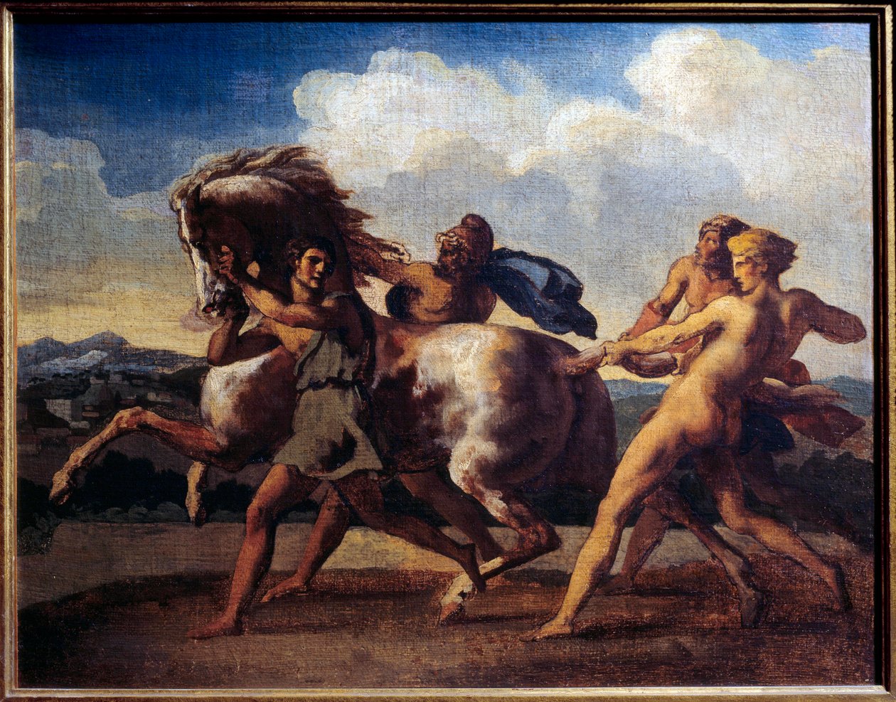 Hevosen pysähdys orjien luona. Theodore Gericaultin (1791-1824) maalaus tekijältä Theodore Gericault