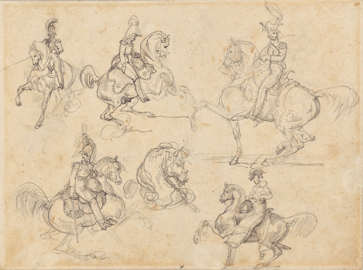 Hevoset ja ratsastajat (etusivu); hevoset (kääntöpuoli). tekijältä Theodore Gericault