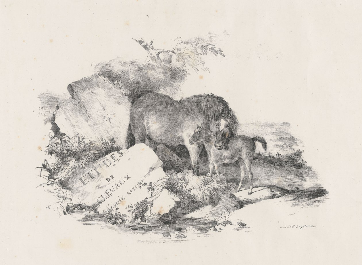 Tamma ja sen varsan, etulehti (The Mare and Its Colt, Frontispiece) tekijältä Theodore Gericault
