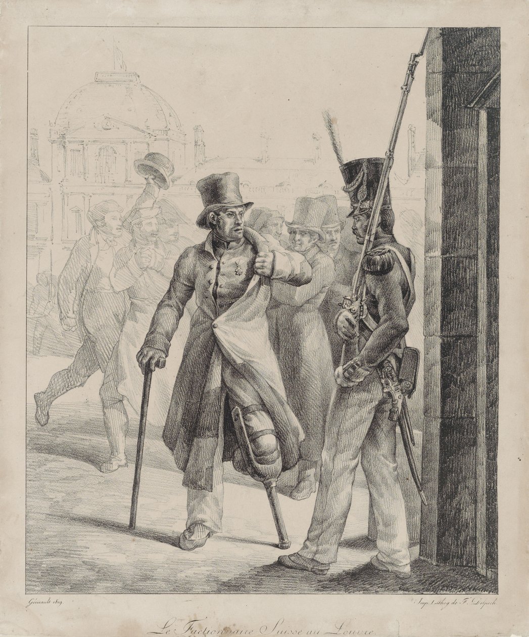 Sveitsiläinen vartija Louvressa (The Swiss Royal Guard Sentry at the Louvre) tekijältä Theodore Gericault