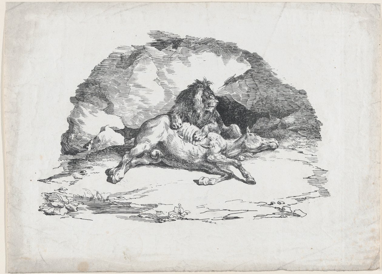 Hevosen syövä leijona tekijältä Theodore Gericault
