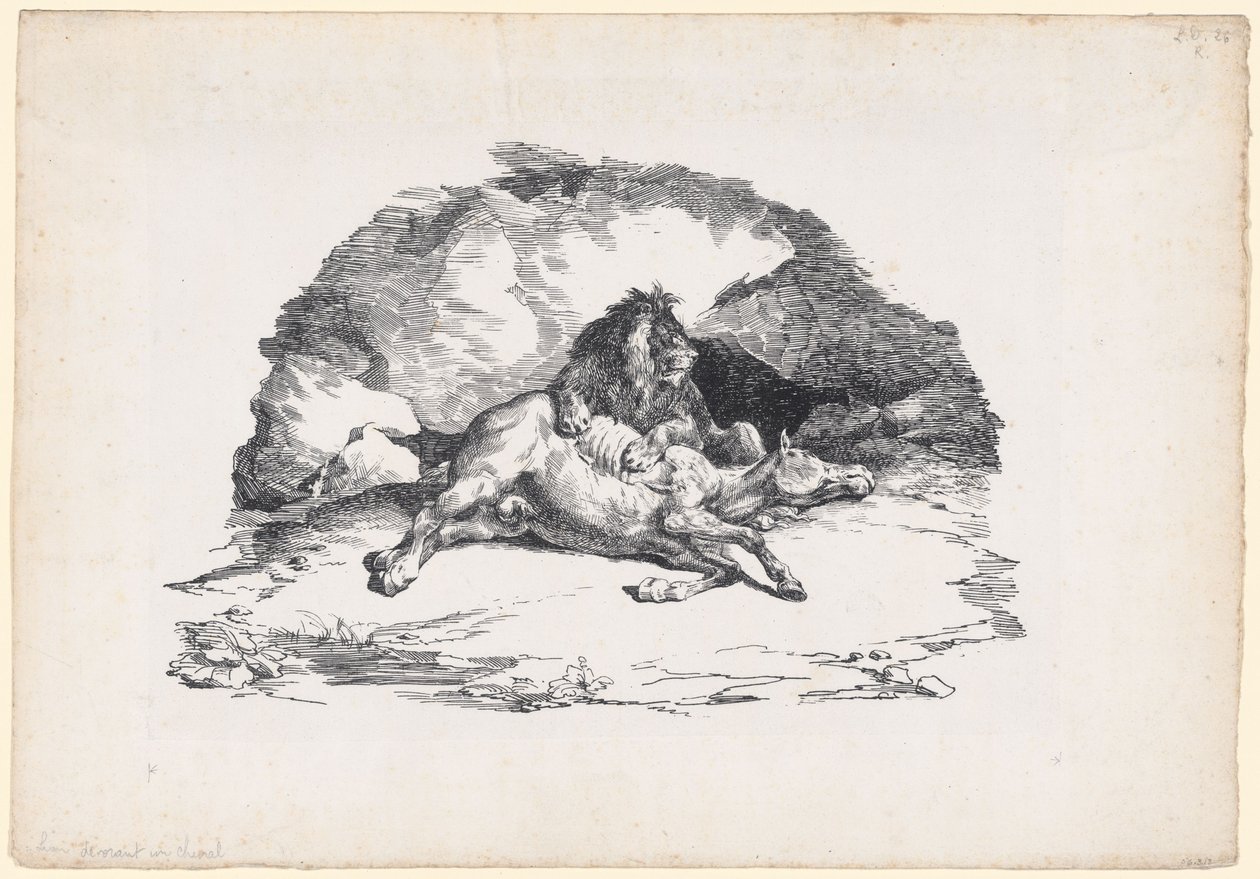 Hevosen syövä leijona (A Lion Devouring a Horse) tekijältä Theodore Gericault
