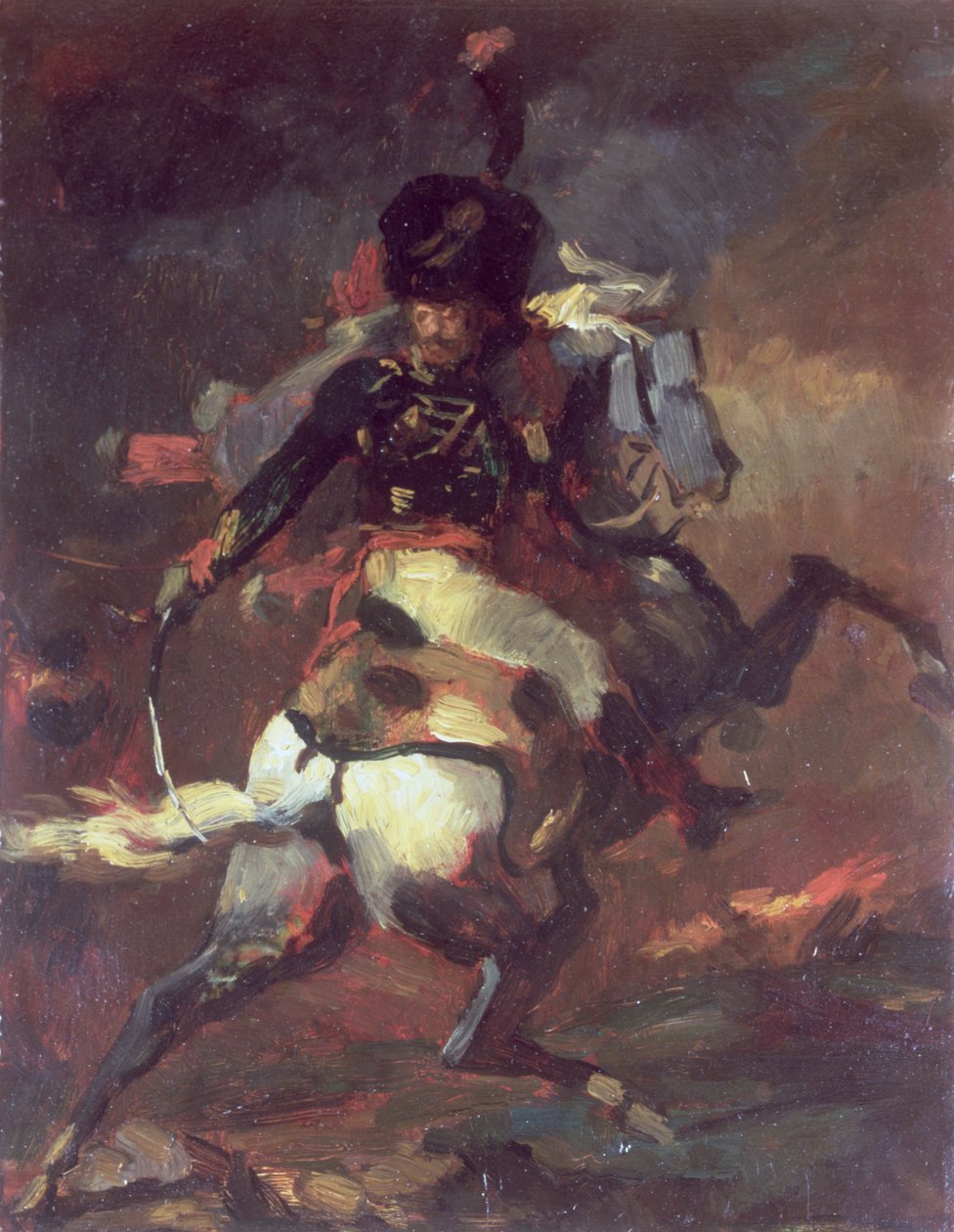 Chasseursin upseeri ryntäämässä hevosen selässä tekijältä Theodore Gericault