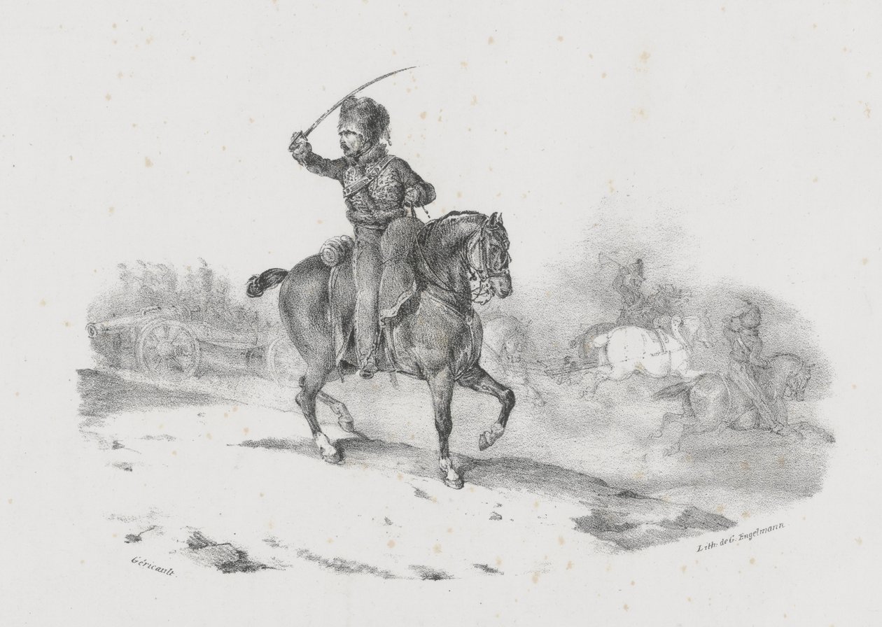 Tykistöupseeri johtamassa hyökkäystä (An Artillery Officer Commanding the Charge) tekijältä Theodore Gericault