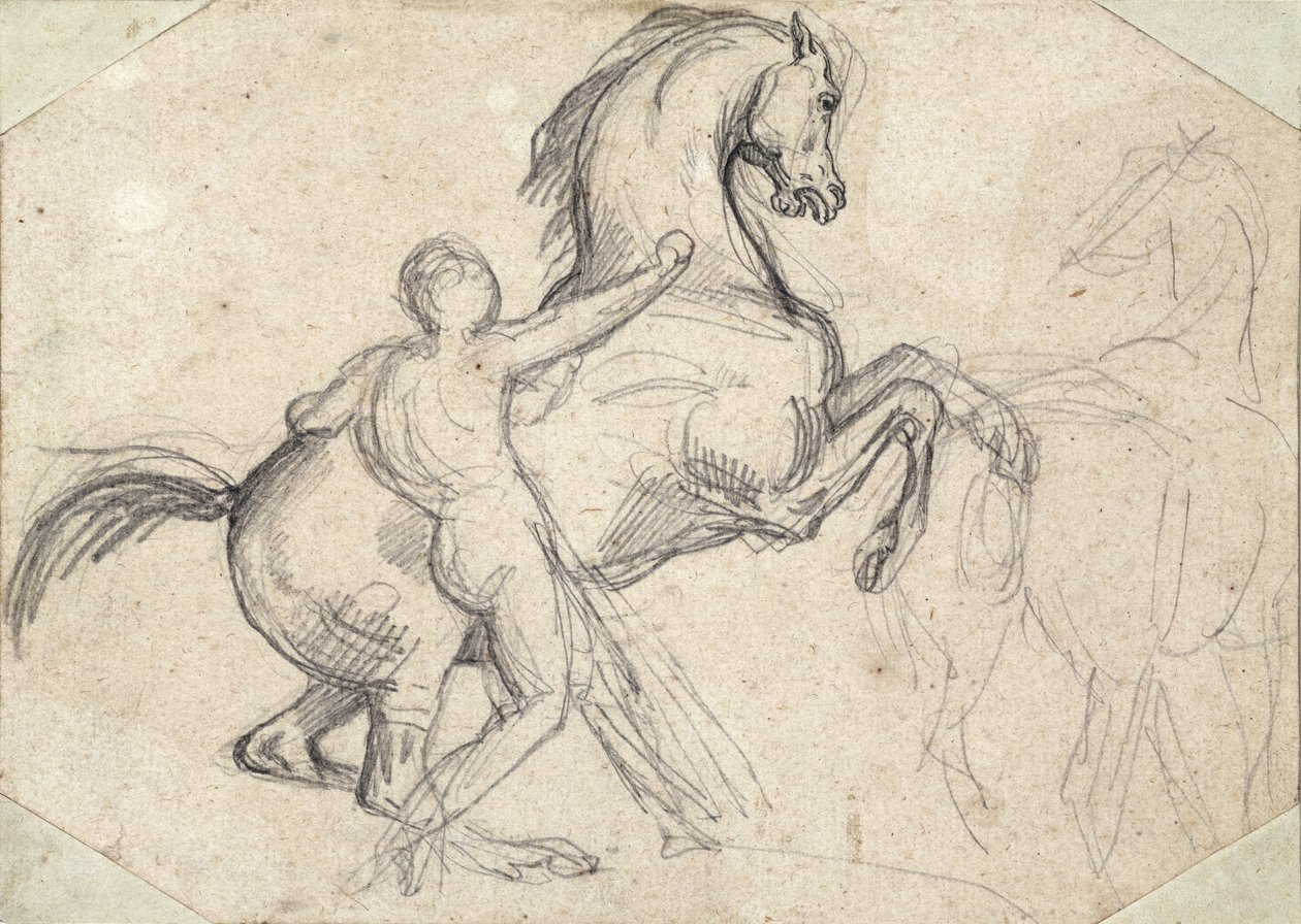 Kasvattava ori, jota pitää alaston mies tekijältä Theodore Gericault