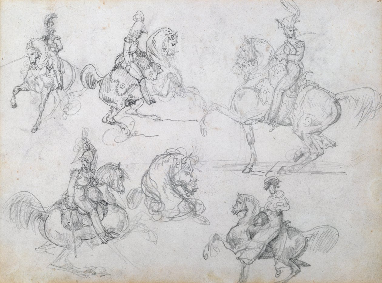 Ratsastajat hyppäävillä hevosilla tekijältä Theodore Gericault