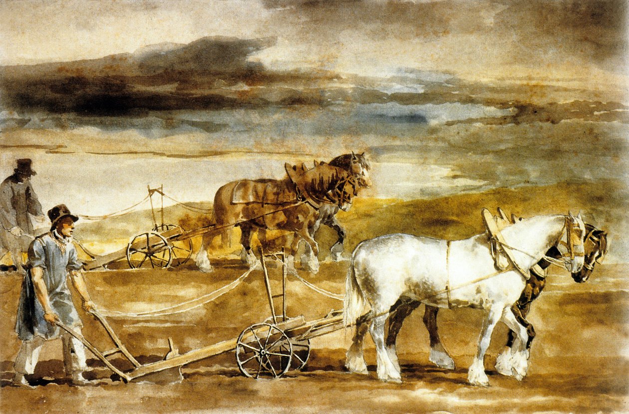 Kyntöä Englannissa, noin 1820 (vesiväri ) tekijältä Theodore Gericault