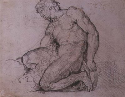 Istuva hahmo (lyijykynä ja ruskea muste) tekijältä Theodore Gericault
