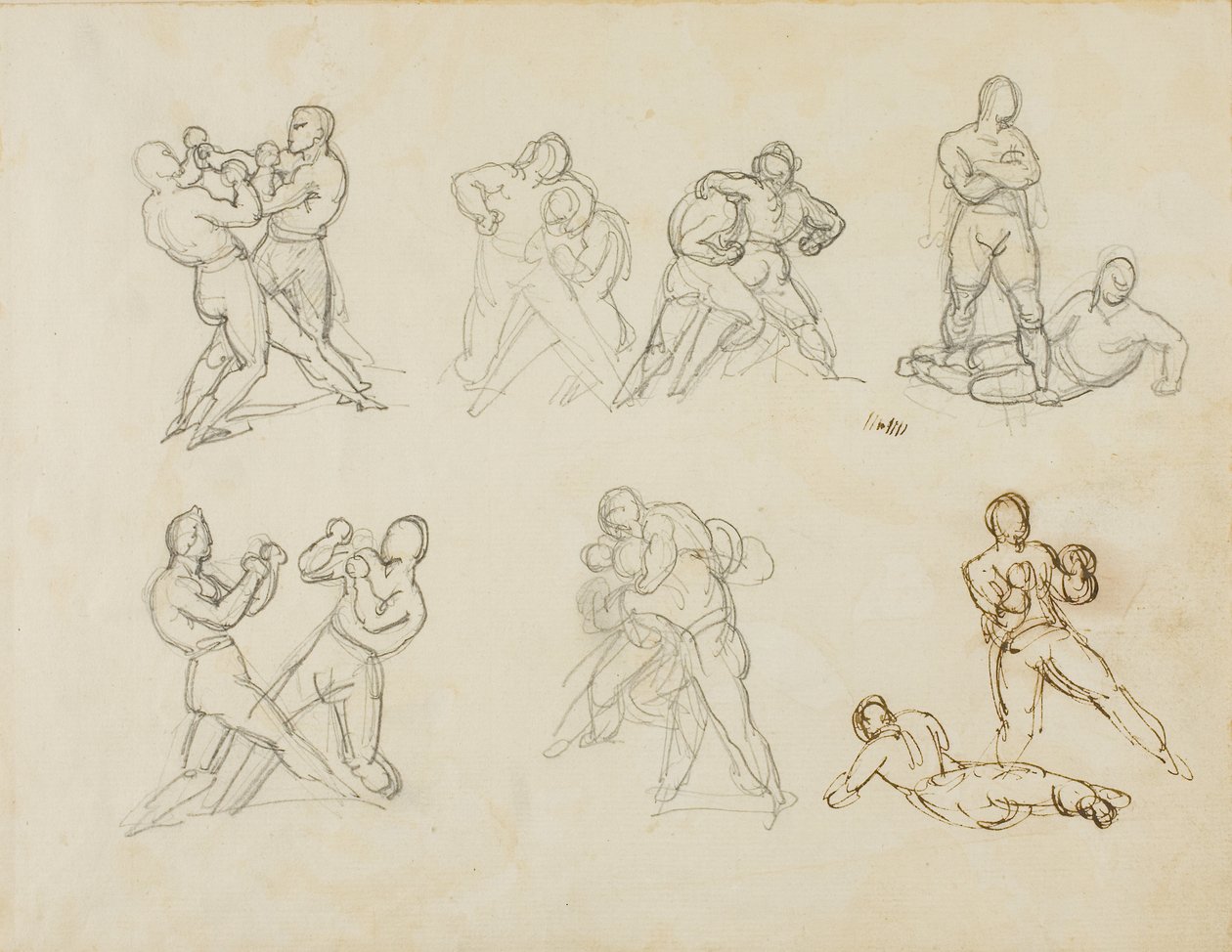 Seitsemän luonnosta nyrkkeilijäpareista tekijältä Theodore Gericault