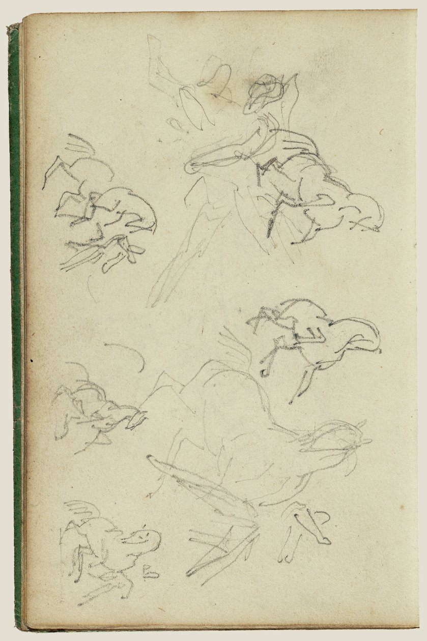 Kuusi opintojaksoa, joissa mies on hevosen vieressä. tekijältä Theodore Gericault