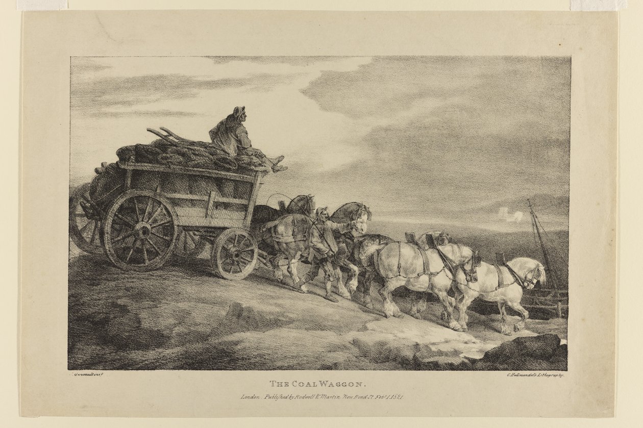 Hiilivaunu, eri aiheista, jotka on piirretty elämästä kivellä tekijältä Theodore Gericault
